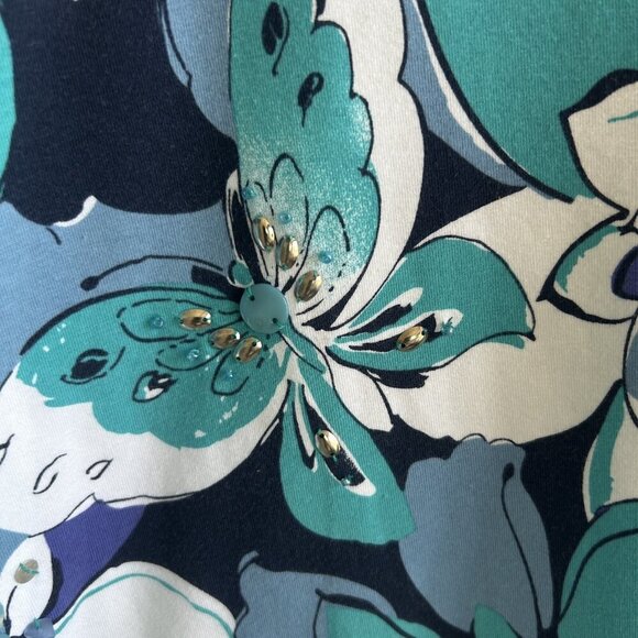 Alfred Dunner Blue Floral Print Stretch Cotton Pullover Top Size L Petite - Picture 6 of 7